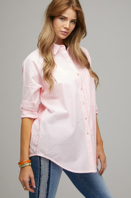 Davi & Dani - Stripe Button Down Long Sleeve Shirt