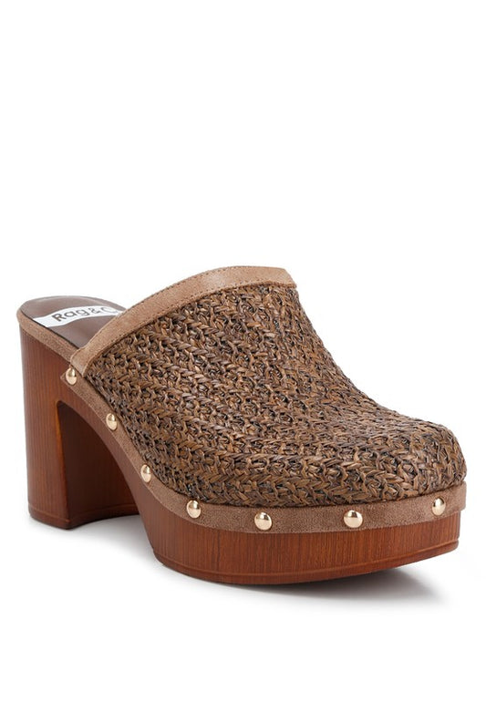 Rag & Co - Jeydena Raffia Platform Clogs