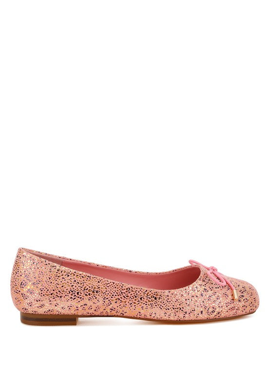 Rag & Co - Apollon Bow Detail Foil Print Suede Ballerina Flats