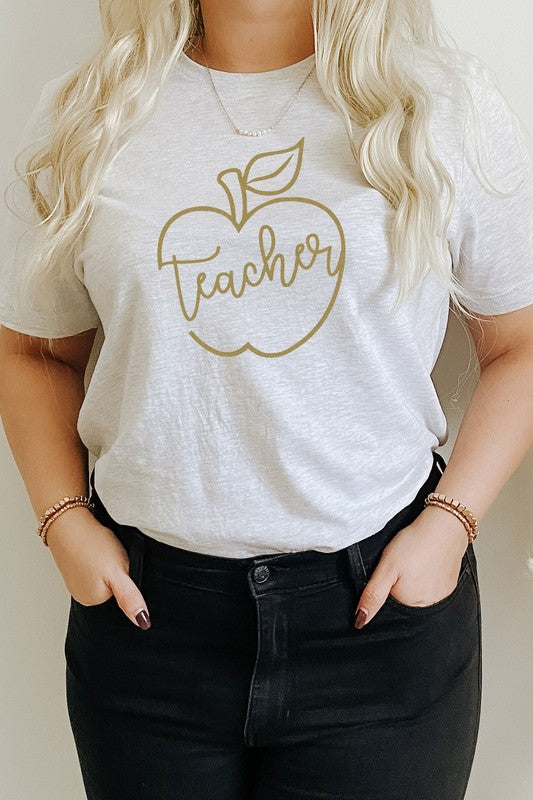 "Teacher" Gold Apple Graphic Tee