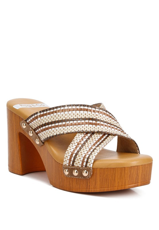 Rag & Co- Finley Raffia High Block Heel Clogs