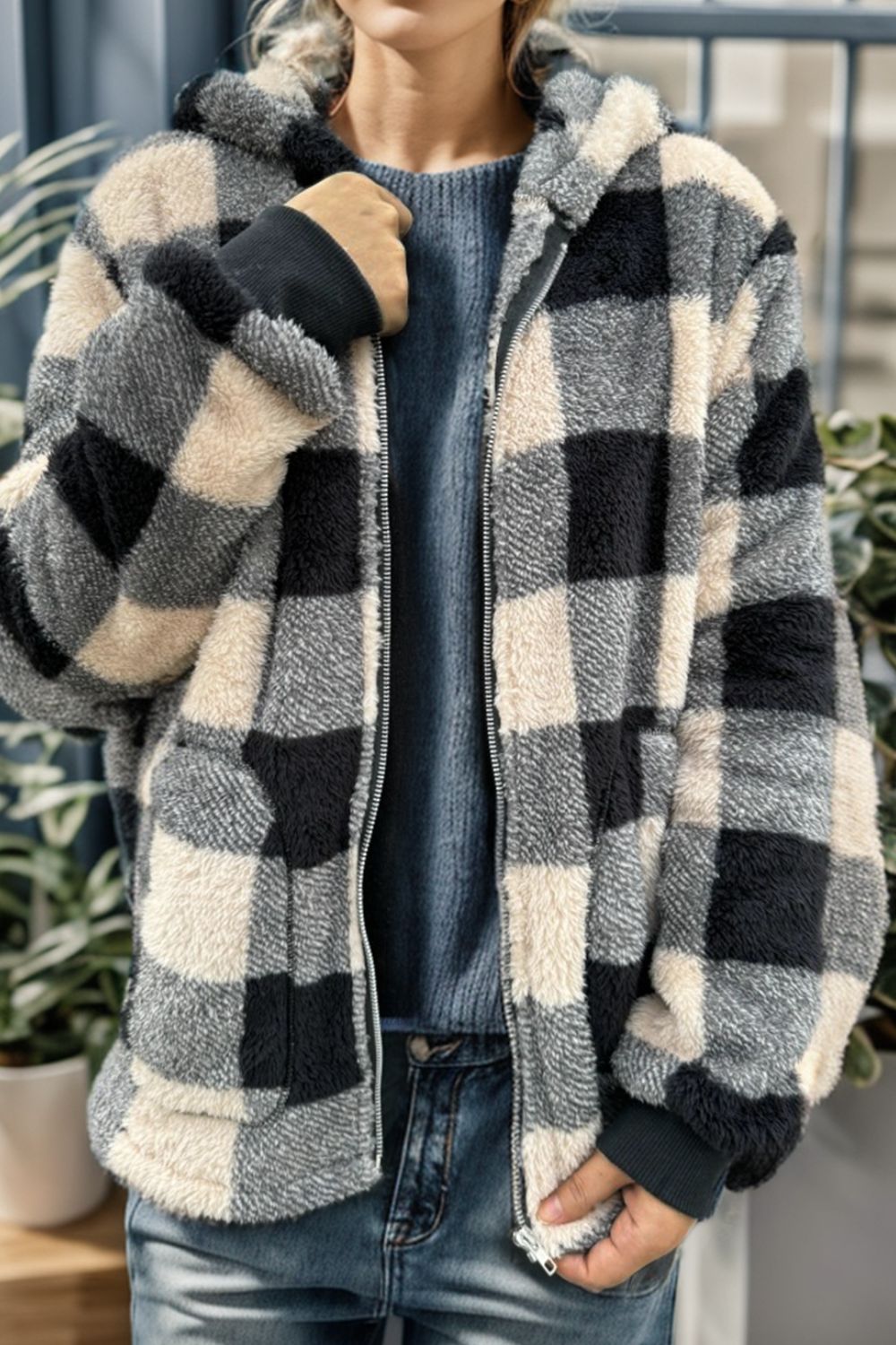 Double Take - Plaid Long Sleeve Hooded Coat - Size: S-3XL