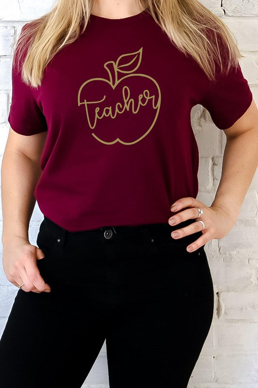 "Teacher" Gold Apple Graphic Tee