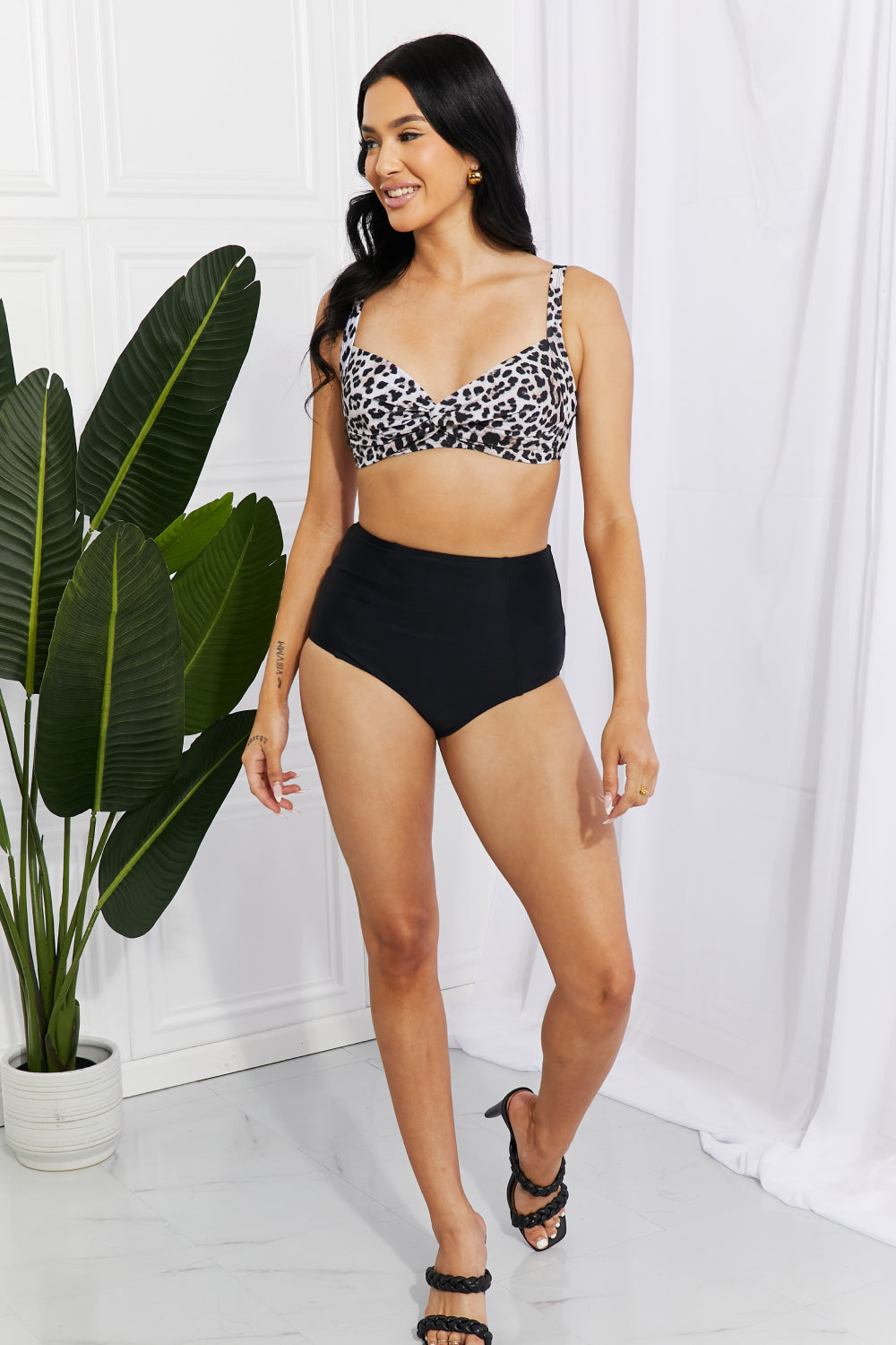 Marina West Swim - Take A Dip Twist High-Rise Bikini in Leopard