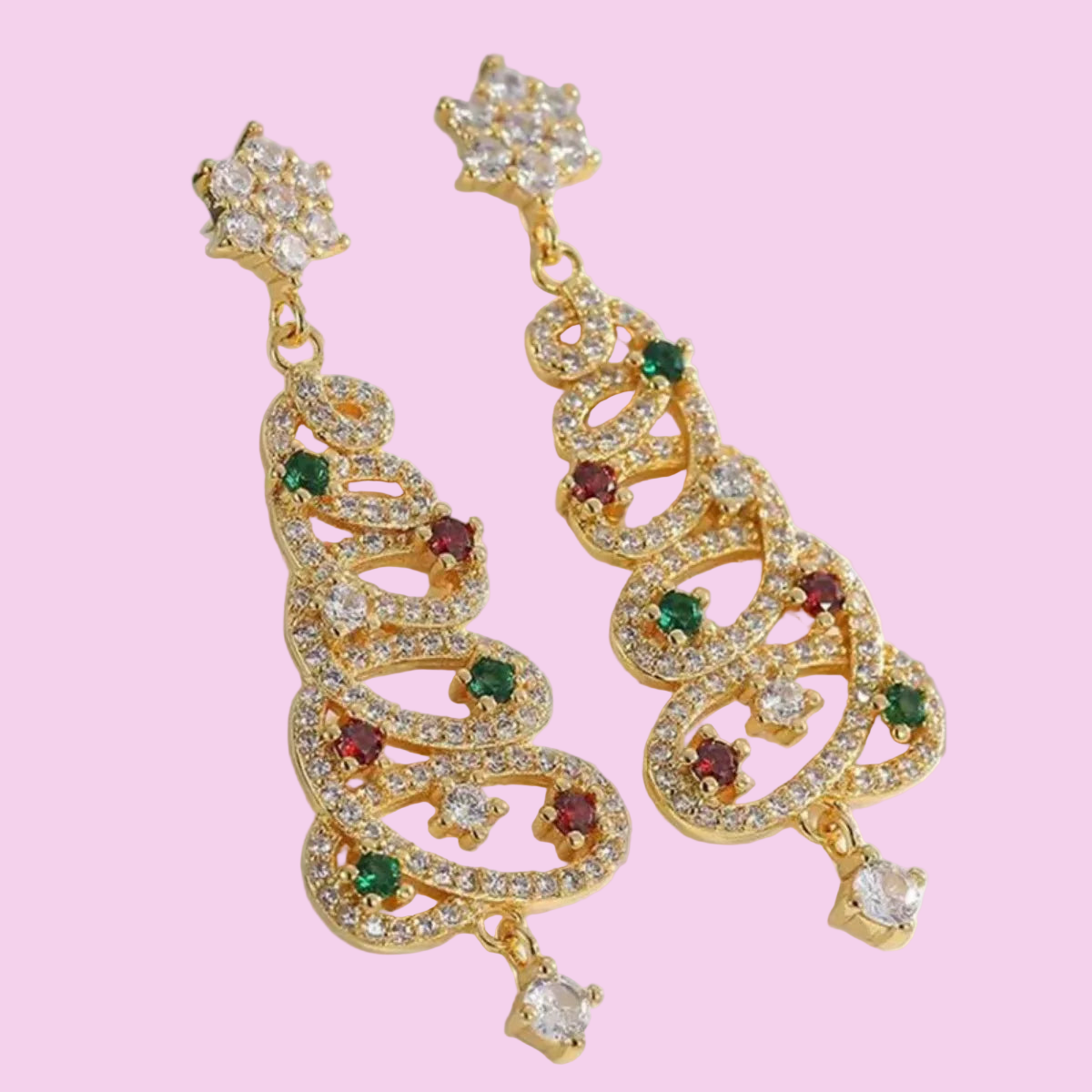 18K Gold-Plated Christmas Tree Dangle Earrings