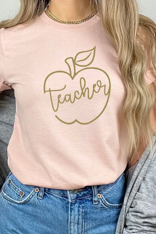 "Teacher" Gold Apple Graphic Tee