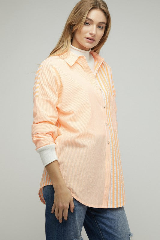 Davi & Dani - Stripe Button Down Long Sleeve Shirt