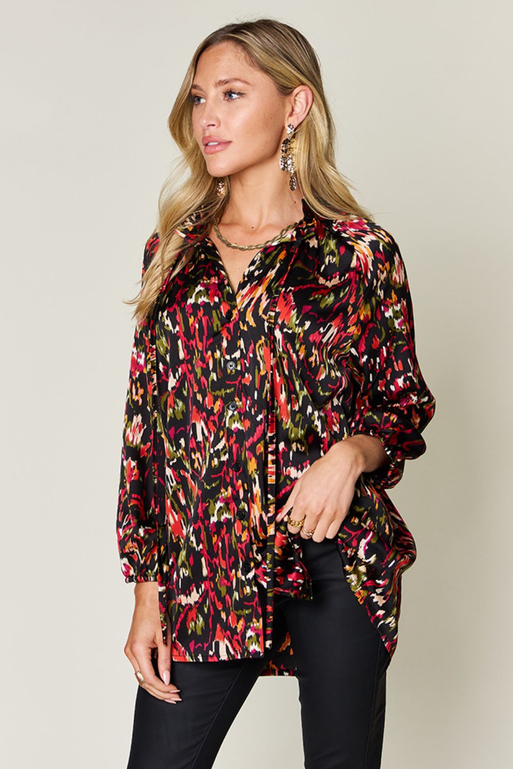 Double Take - Printed Button Up Long Sleeve Shirt - Size: S-3XL