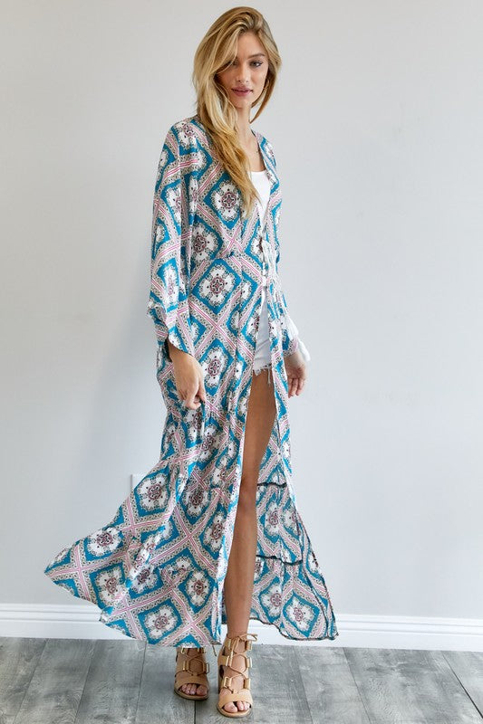 Davi & Dani - Printed Long Sleeve Loose Kimono