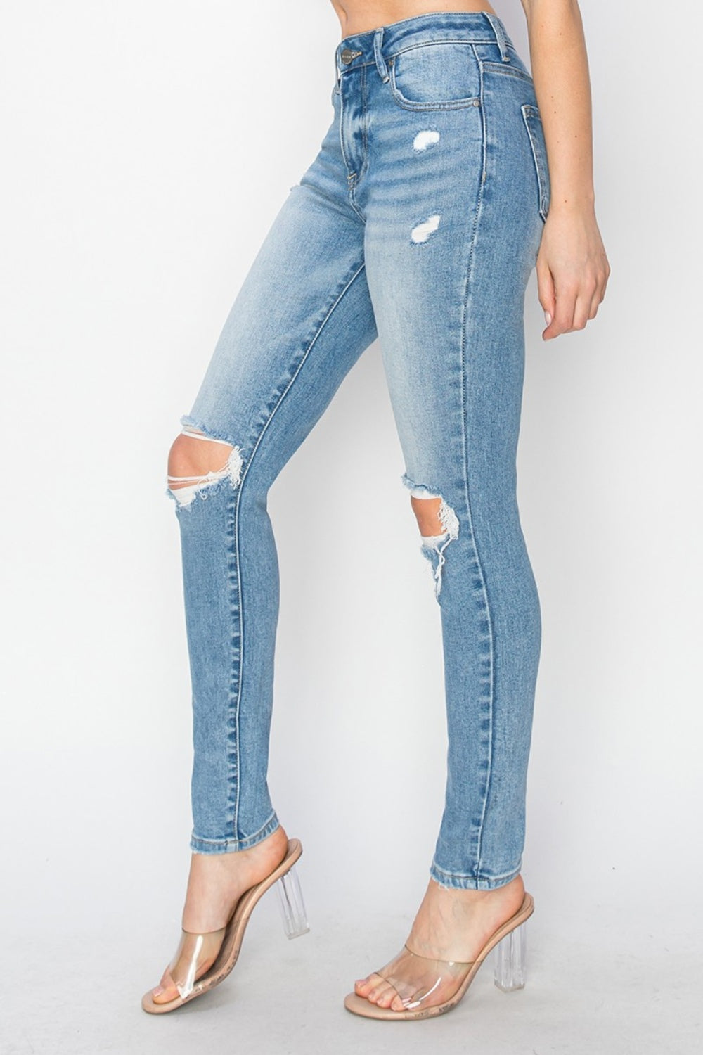 Risen - High Rise Knee Distressed Skinny Jeans - Size: 0-3XL