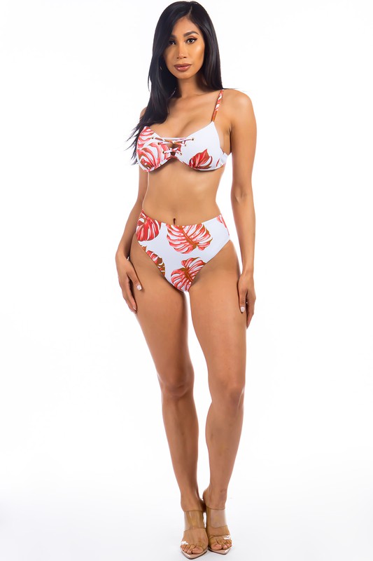 Mermaid Swimwear - Two Piece Tropical Leave Print Bikini