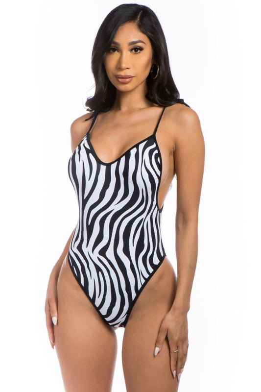 Mermaid Swimwear - One-piece Zebra Print Swimsuit