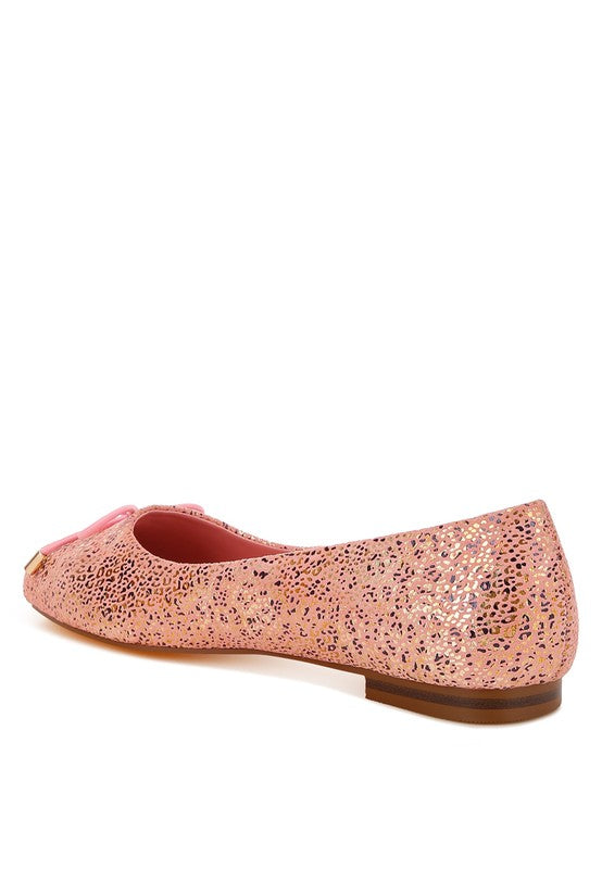 Rag & Co - Apollon Bow Detail Foil Print Suede Ballerina Flats