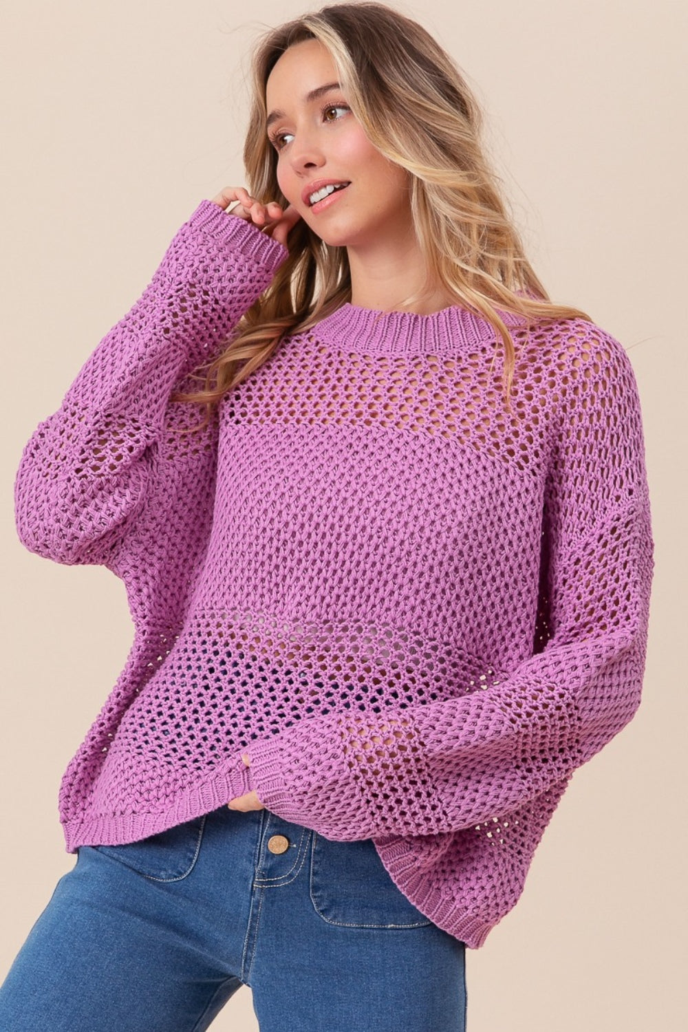 BiBi - Openwork Long Sleeve Knit Top