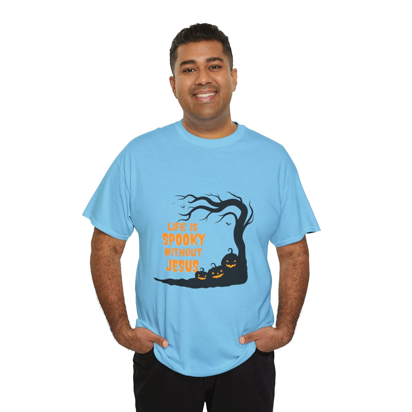 Life Is Spooky Without Jesus - Gildan Unisex Heavy Cotton Graphic Tee - Halloween Collection