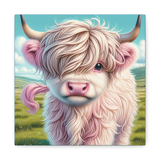 Cute Highland Cow - Stretched Matte Canvas Wall Art, Square 10x10 or 20x20