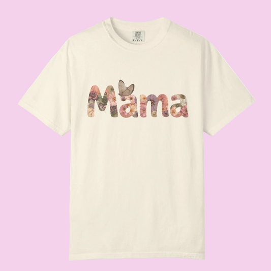 "Mama" Spring Floral Graphic T-Shirt (Comfort Colors) - Size: S-4XL - Mama & Mini Matching Shirts