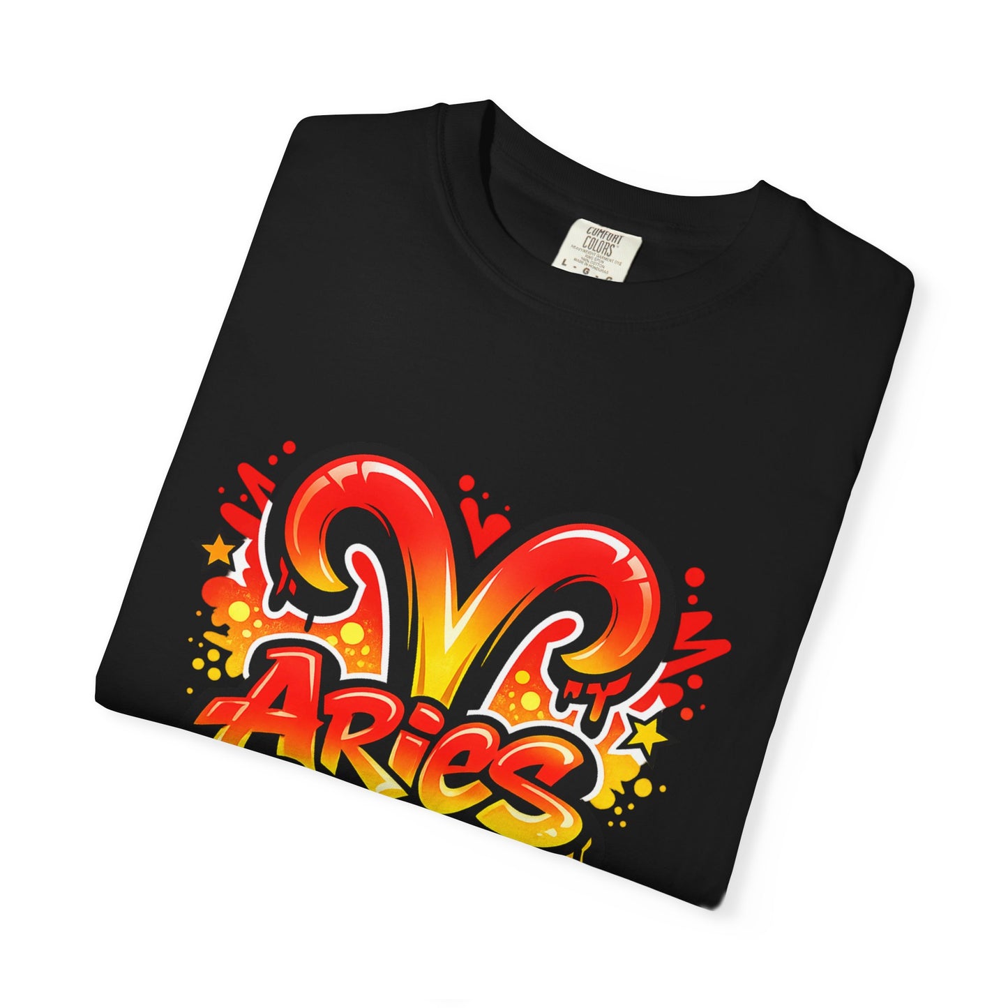 Aries Season Graphic Tee (Comfort Colors)- Bold Zodiac Astrology T-Shirt, Red & Yellow Aries Ram Design, Trendy Horoscope Shirt, Fire Sign Fashion - Size: S-4XL