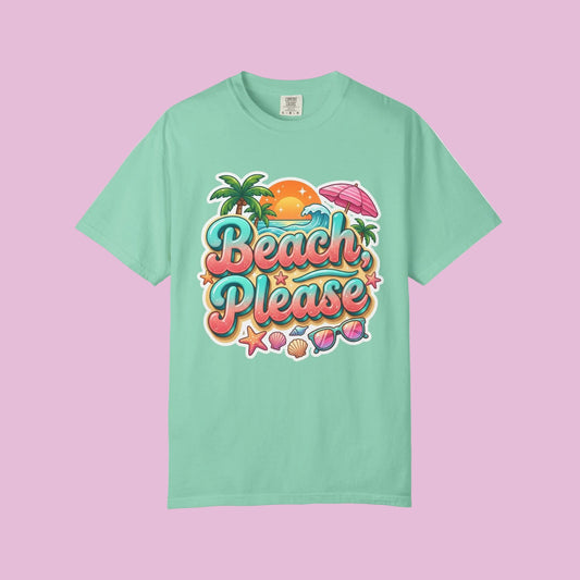 Beach, Please T-Shirt - Retro Tropical Vacation Graphic Tee - Size: S-4XL