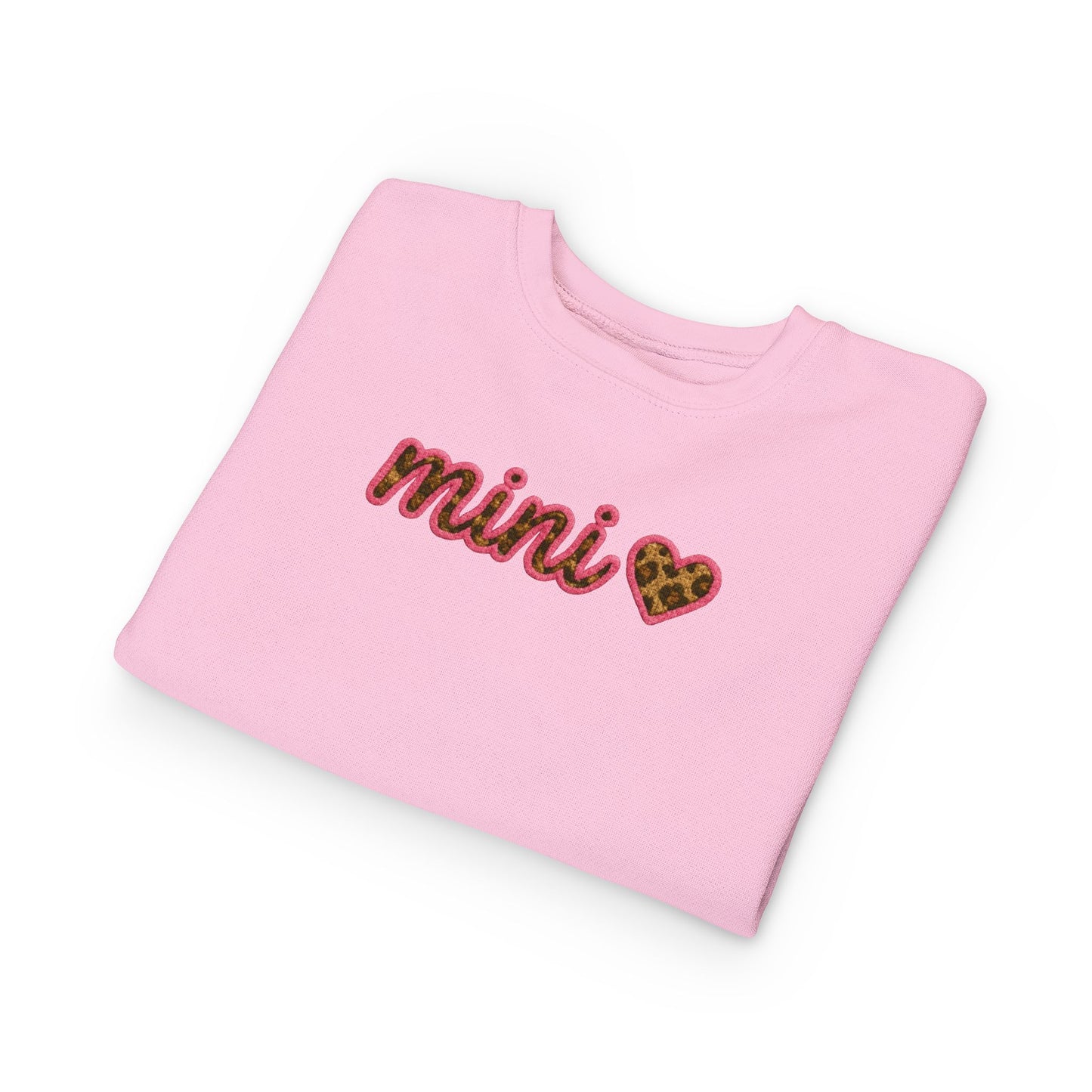 Mama & Mini "Mini" Faux Embroidery Pink Leopard Heart DTG Toddler Sweatshirt - Size: 2T-7T