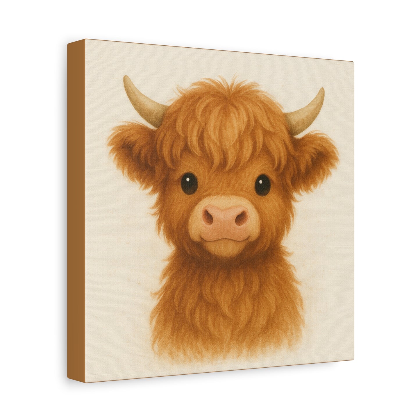 Cute Highland Cow Canvas Wall Art, Home Decor for Animal Lovers, Gift for Nursery or Children, Farmhouse Style, Cute Cow Print - Stretched Matte Canvas - Size: 10×10" or 20×20"