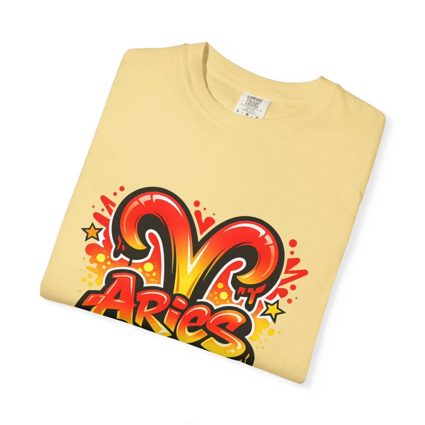 Aries Season Graphic Tee (Comfort Colors)- Bold Zodiac Astrology T-Shirt, Red & Yellow Aries Ram Design, Trendy Horoscope Shirt, Fire Sign Fashion - Size: S-4XL