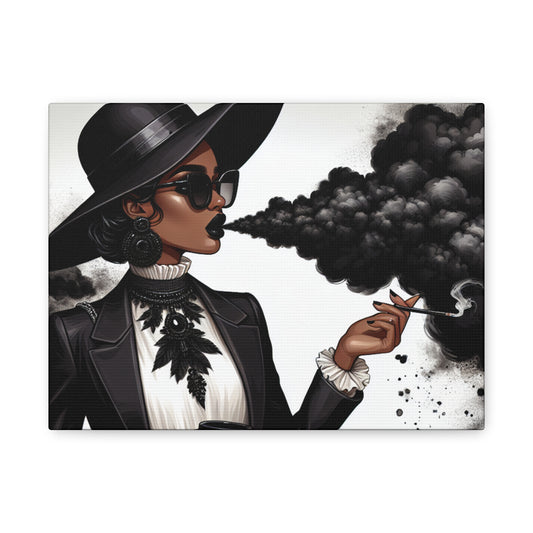 Elegant Black Smoke Fashionista – Stretched Matte Canvas, 12×9 Horizontal