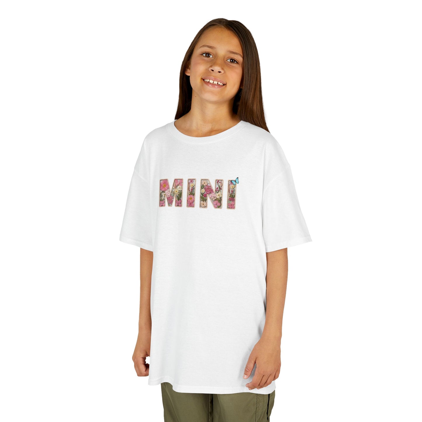 Spring Floral "MINI" Youth Tee (Gildan) - Size: YXS-YXL - Matching Kids Shirt, Mommy and Me Outfit, Cute Floral Lettering Kids Top