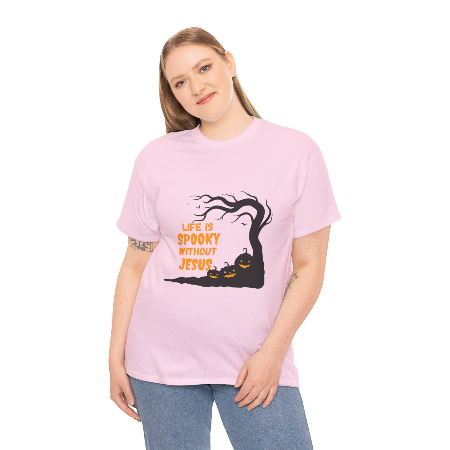 Life Is Spooky Without Jesus - Gildan Unisex Heavy Cotton Graphic Tee - Halloween Collection