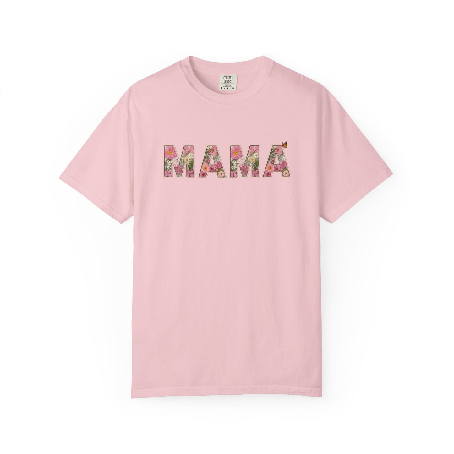 Spring Floral "MAMA" Graphic Tee (Comfort Colors) - Size: S-4XL - Cute Matching Mommy & Me Shirt, Pink Flower Lettering Mom Top, Gift for Moms