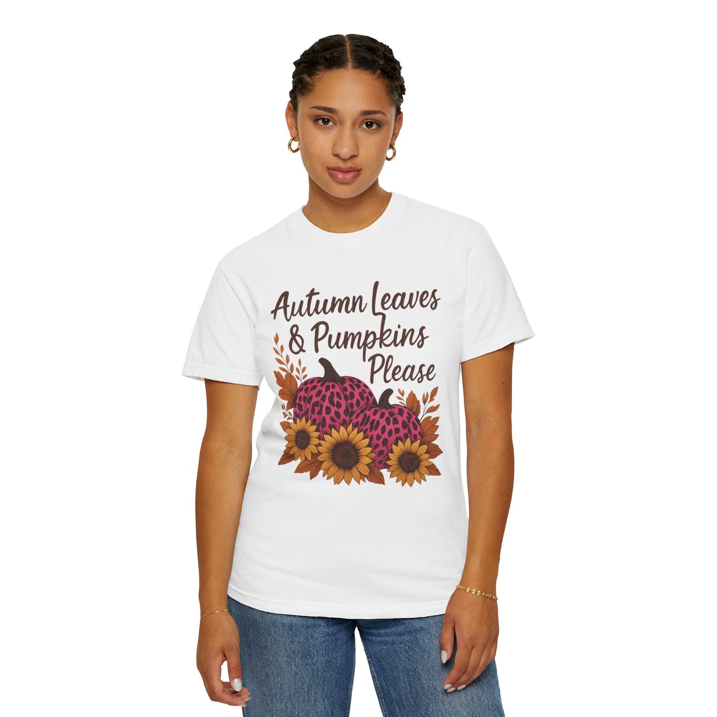Autumn Leaves & Pumpkins Please - Fall Graphic T-Shirt (Comfort Colors) - Size: S-4XL
