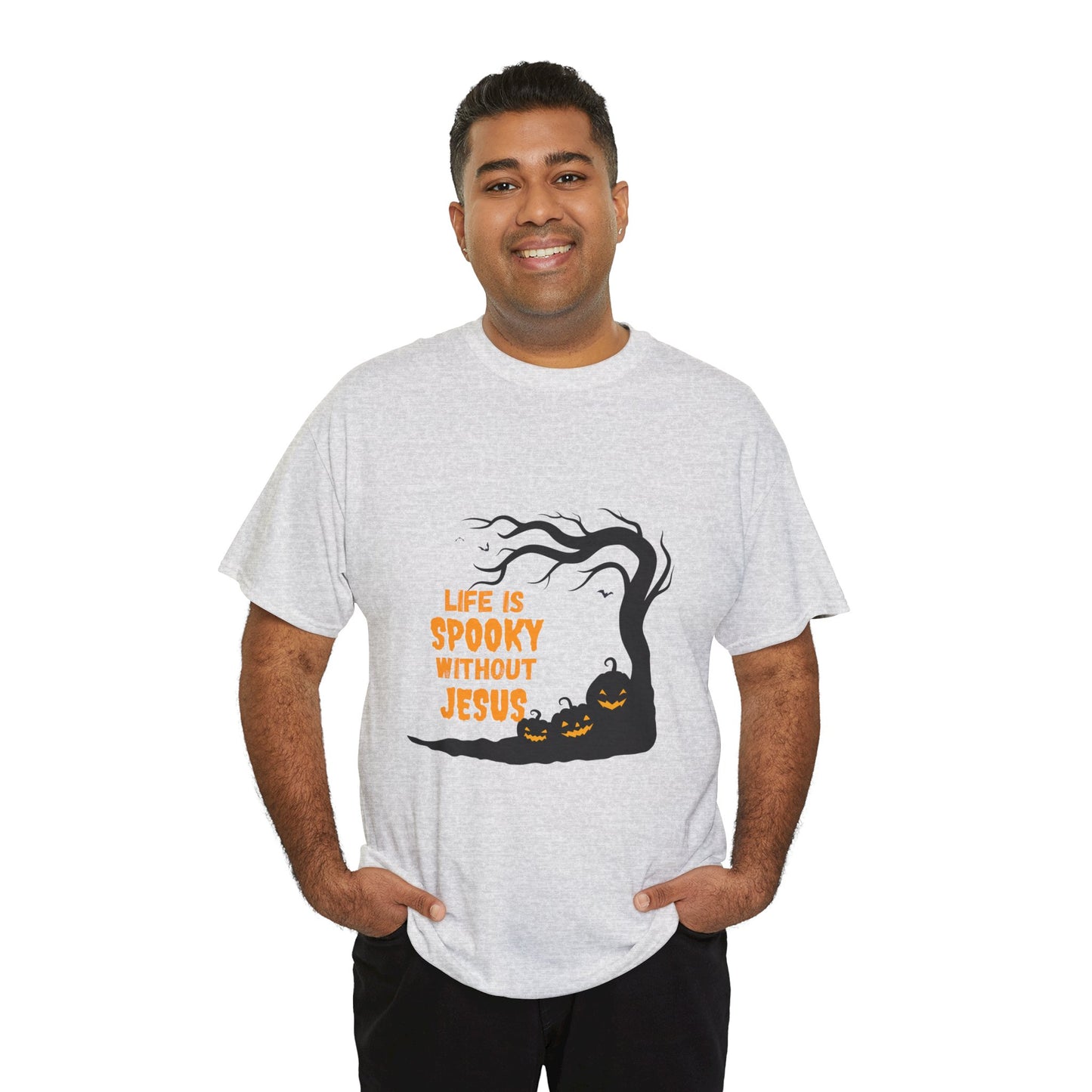 Life Is Spooky Without Jesus - Gildan Unisex Heavy Cotton Graphic Tee - Halloween Collection