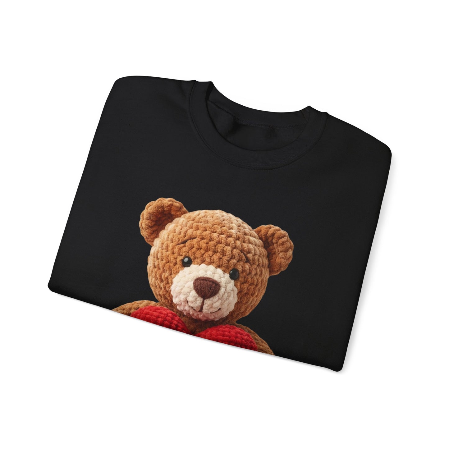 Valentine Faux Crochet I ❤️ U Teddy Bear Graphic Crewneck Sweatshirt (Gildan) - Size: S-3XL - Valentine's Day Shirt