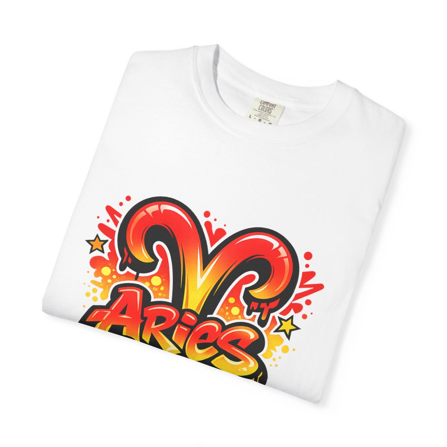 Aries Season Graphic Tee (Comfort Colors)- Bold Zodiac Astrology T-Shirt, Red & Yellow Aries Ram Design, Trendy Horoscope Shirt, Fire Sign Fashion - Size: S-4XL