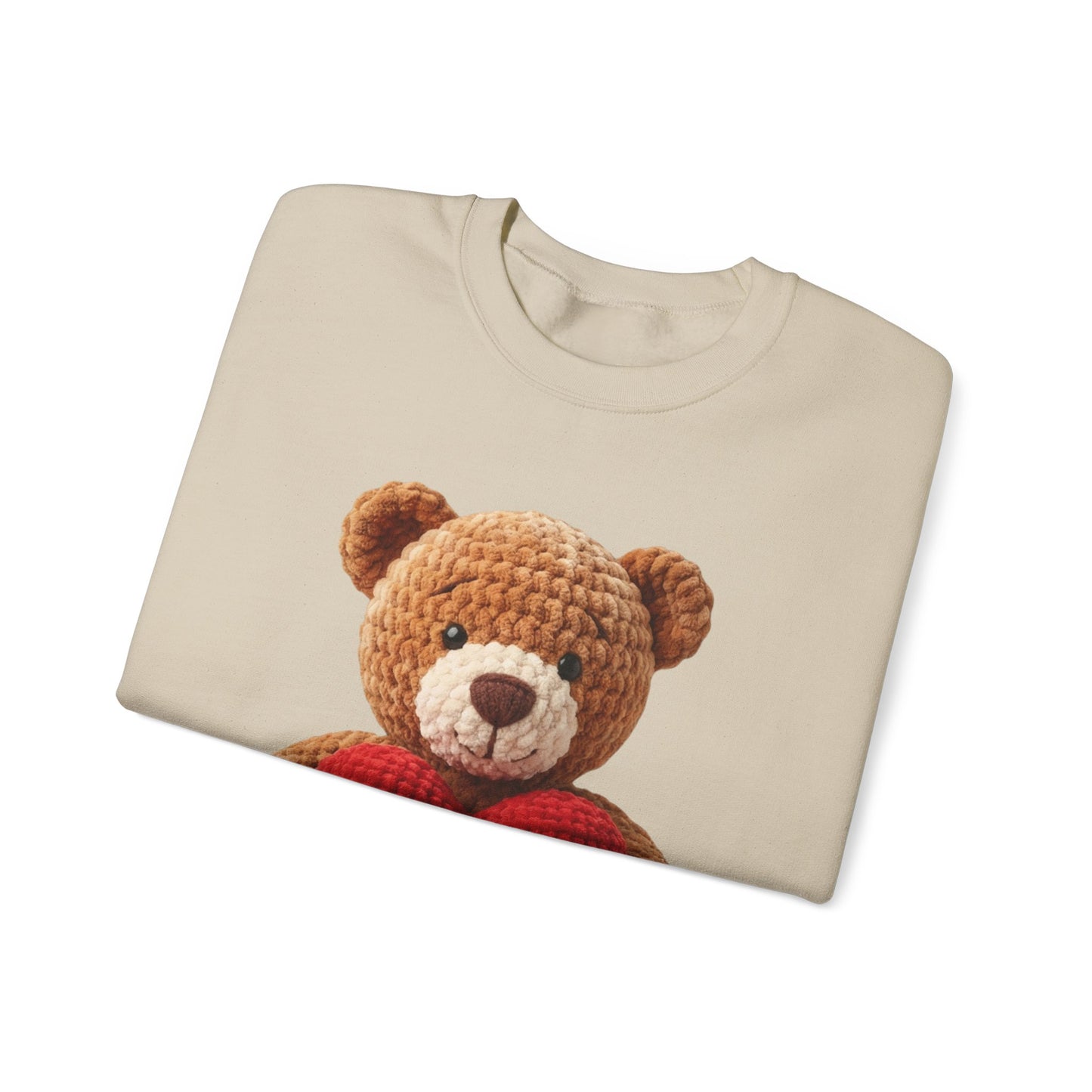 Valentine Faux Crochet I ❤️ U Teddy Bear Graphic Crewneck Sweatshirt (Gildan) - Size: S-3XL - Valentine's Day Shirt