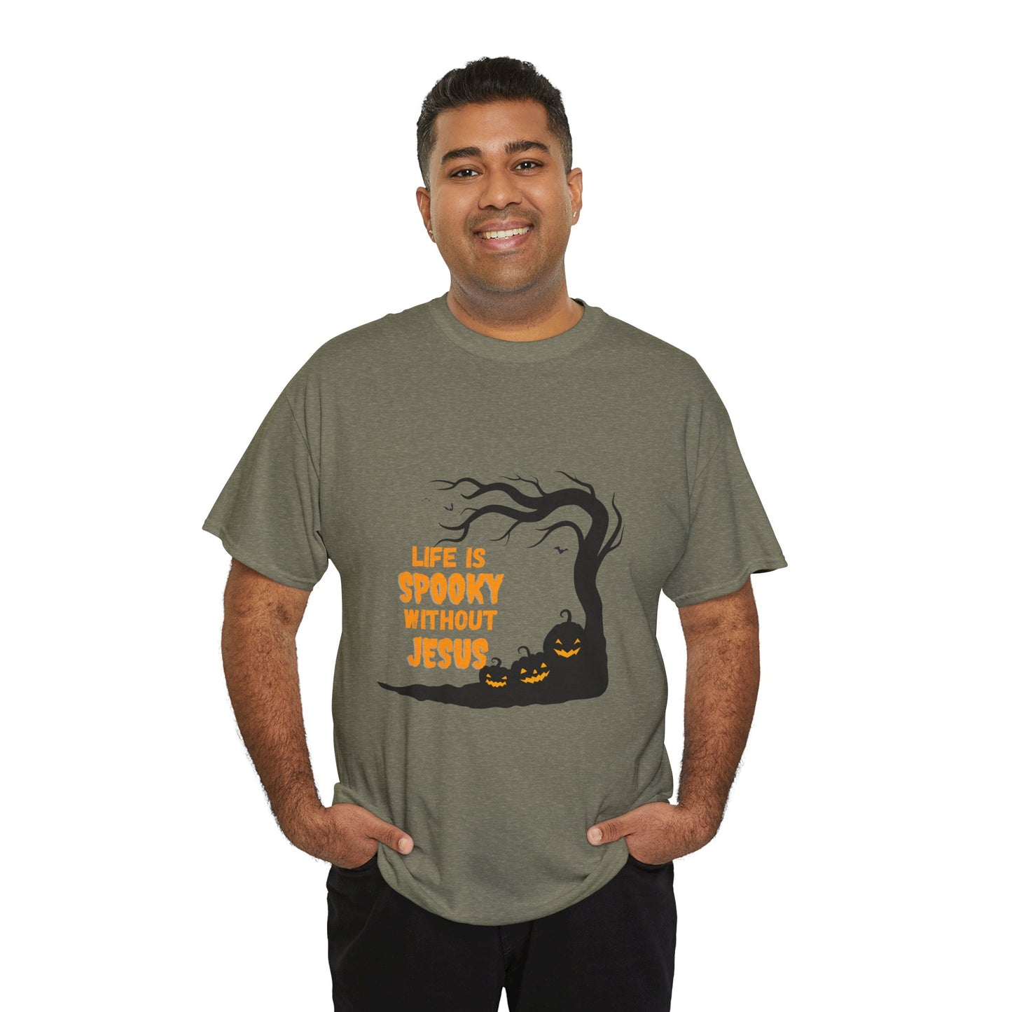 Life Is Spooky Without Jesus - Gildan Unisex Heavy Cotton Graphic Tee - Halloween Collection