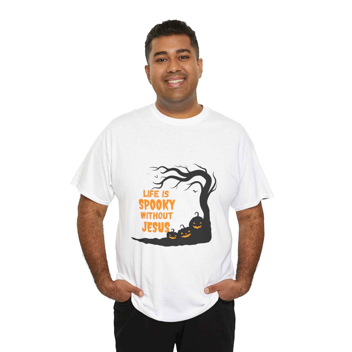 Life Is Spooky Without Jesus - Gildan Unisex Heavy Cotton Graphic Tee - Halloween Collection