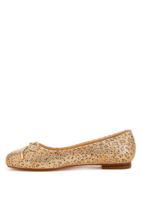 Rag & Co - Apollon Bow Detail Foil Print Suede Ballerina Flats