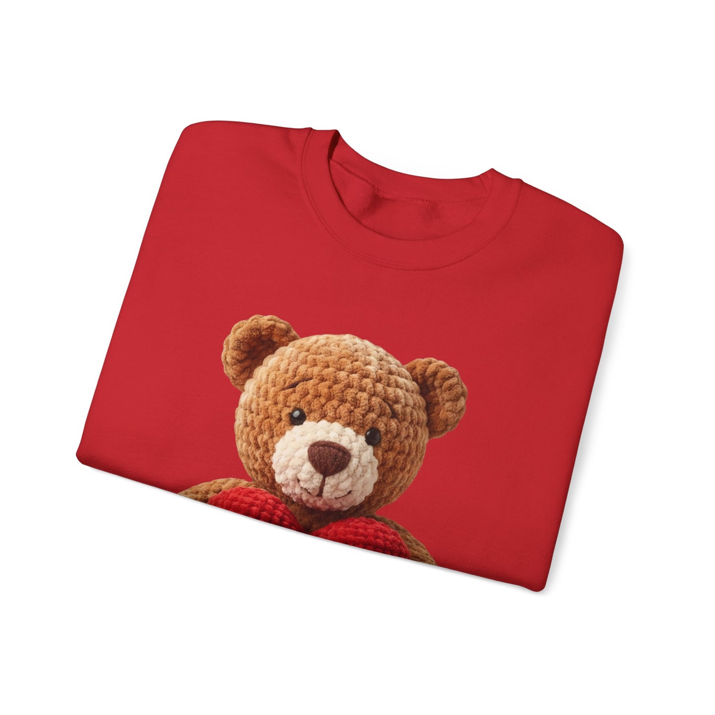 Valentine Faux Crochet I ❤️ U Teddy Bear Graphic Crewneck Sweatshirt (Gildan) - Size: S-3XL - Valentine's Day Shirt