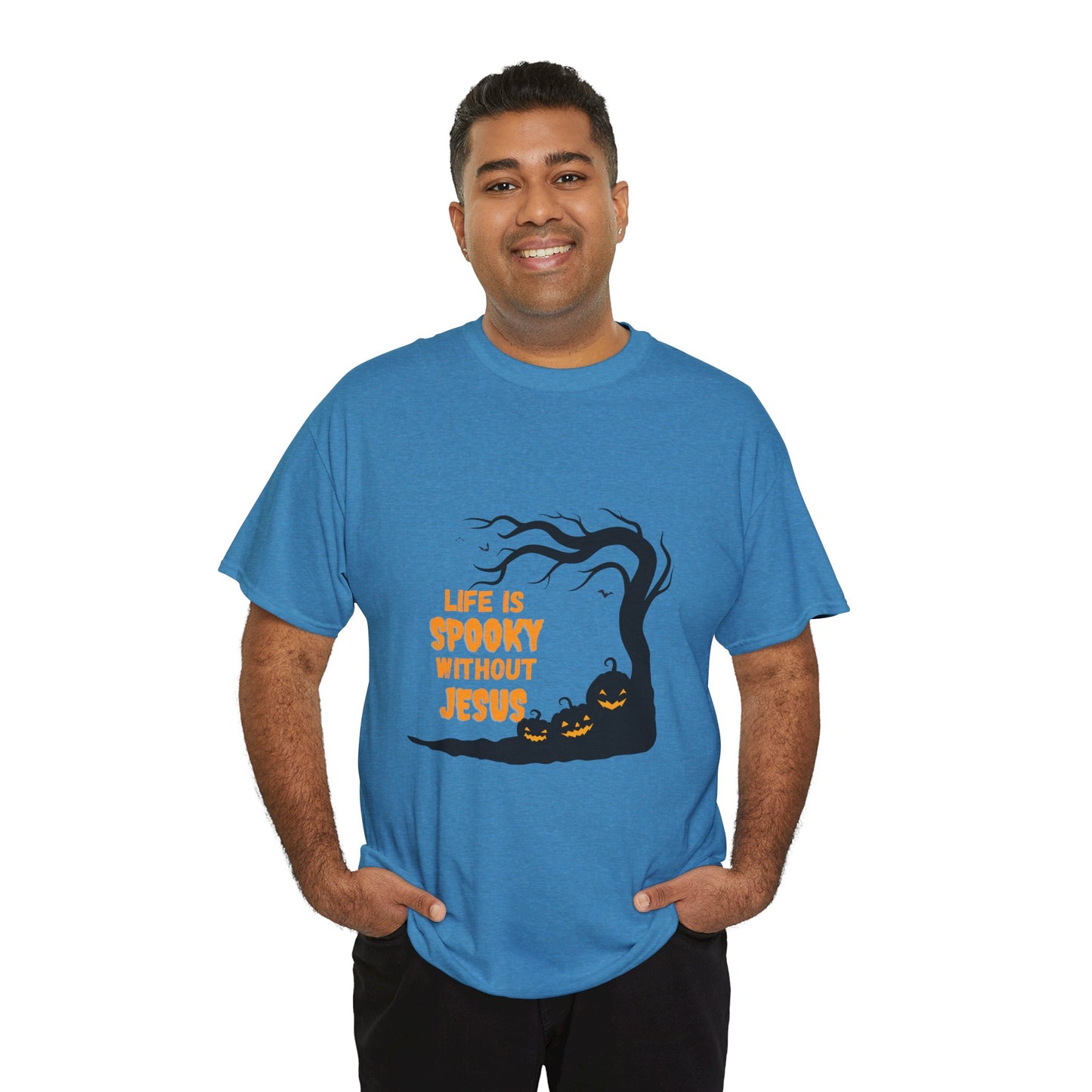 Life Is Spooky Without Jesus - Gildan Unisex Heavy Cotton Graphic Tee - Halloween Collection