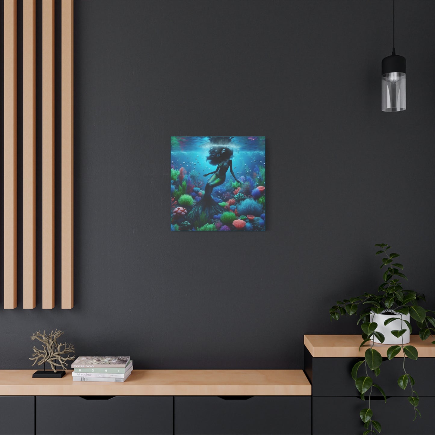 Enchanting Mermaid Canvas Art Print, Ocean Decor, Underwater Wall Art, Sea Life Home Decoration, Gift for Ocean Lovers - Stretched Matte Canvas, 10×10 or 20×20