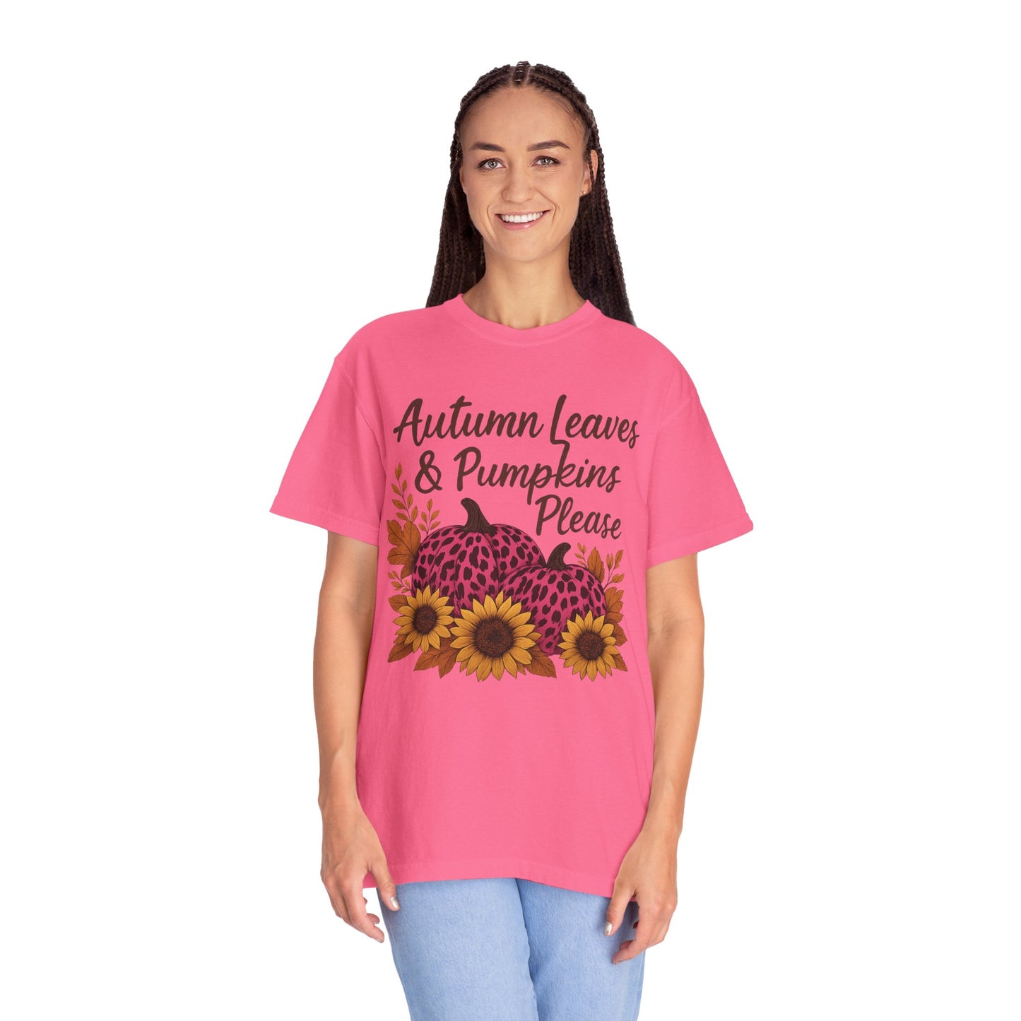 Autumn Leaves & Pumpkins Please - Fall Graphic T-Shirt (Comfort Colors) - Size: S-4XL
