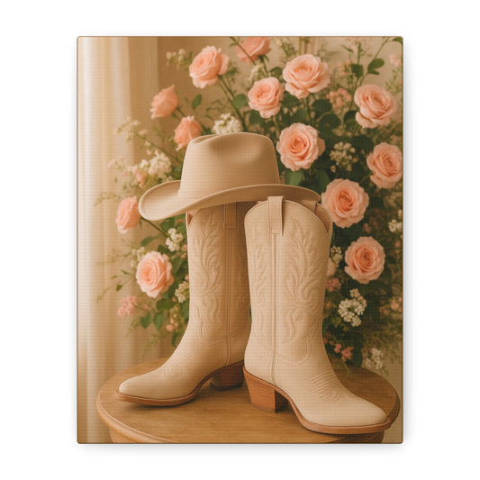 Floral Cowgirl Wall Art - Stretched Matte Canvas, Vertical 8x10"