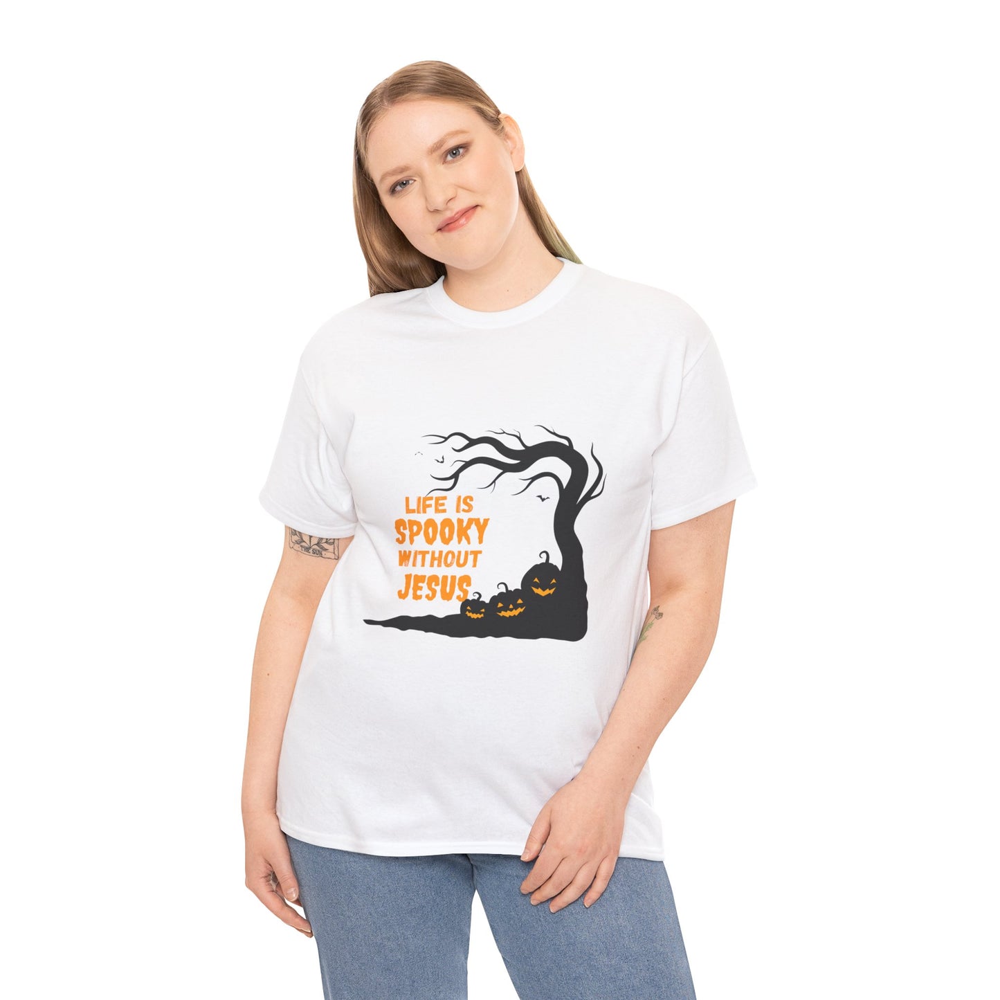 Life Is Spooky Without Jesus - Gildan Unisex Heavy Cotton Graphic Tee - Halloween Collection