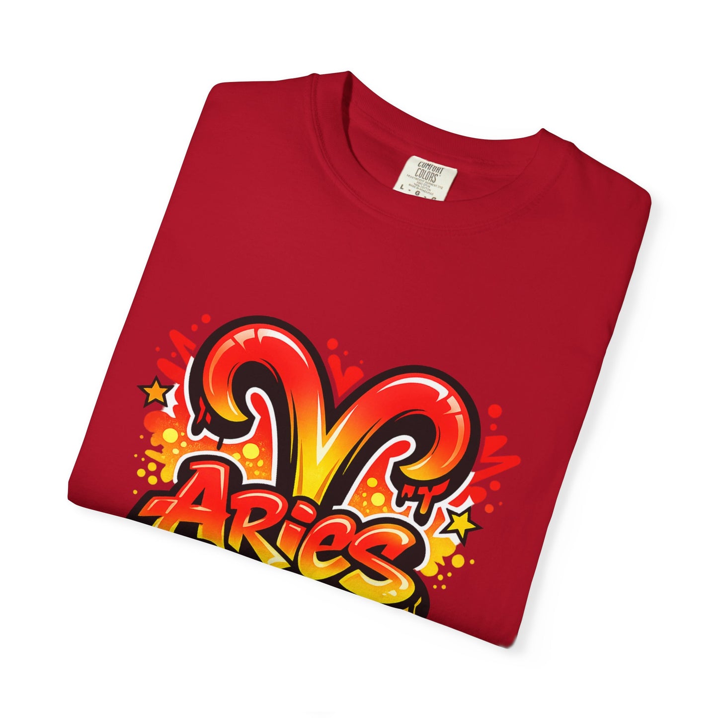 Aries Season Graphic Tee (Comfort Colors)- Bold Zodiac Astrology T-Shirt, Red & Yellow Aries Ram Design, Trendy Horoscope Shirt, Fire Sign Fashion - Size: S-4XL