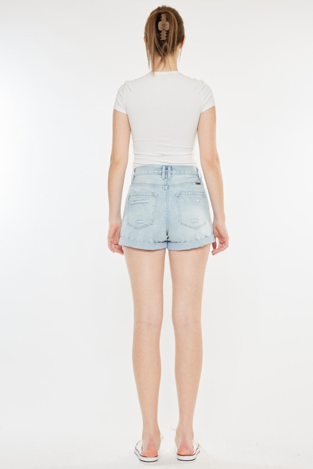 Kancan - High Rise Repaired Mom Denim Shorts