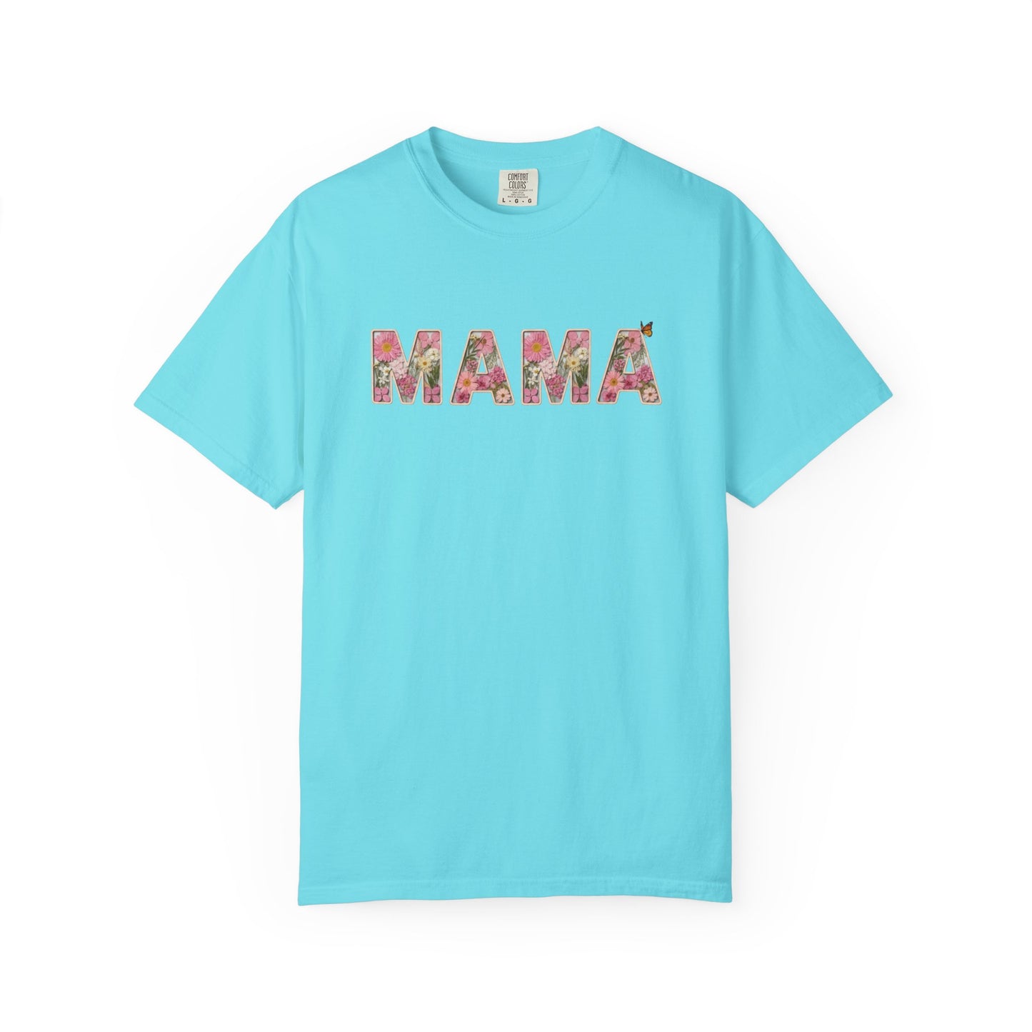 Spring Floral "MAMA" Graphic Tee (Comfort Colors) - Size: S-4XL - Cute Matching Mommy & Me Shirt, Pink Flower Lettering Mom Top, Gift for Moms