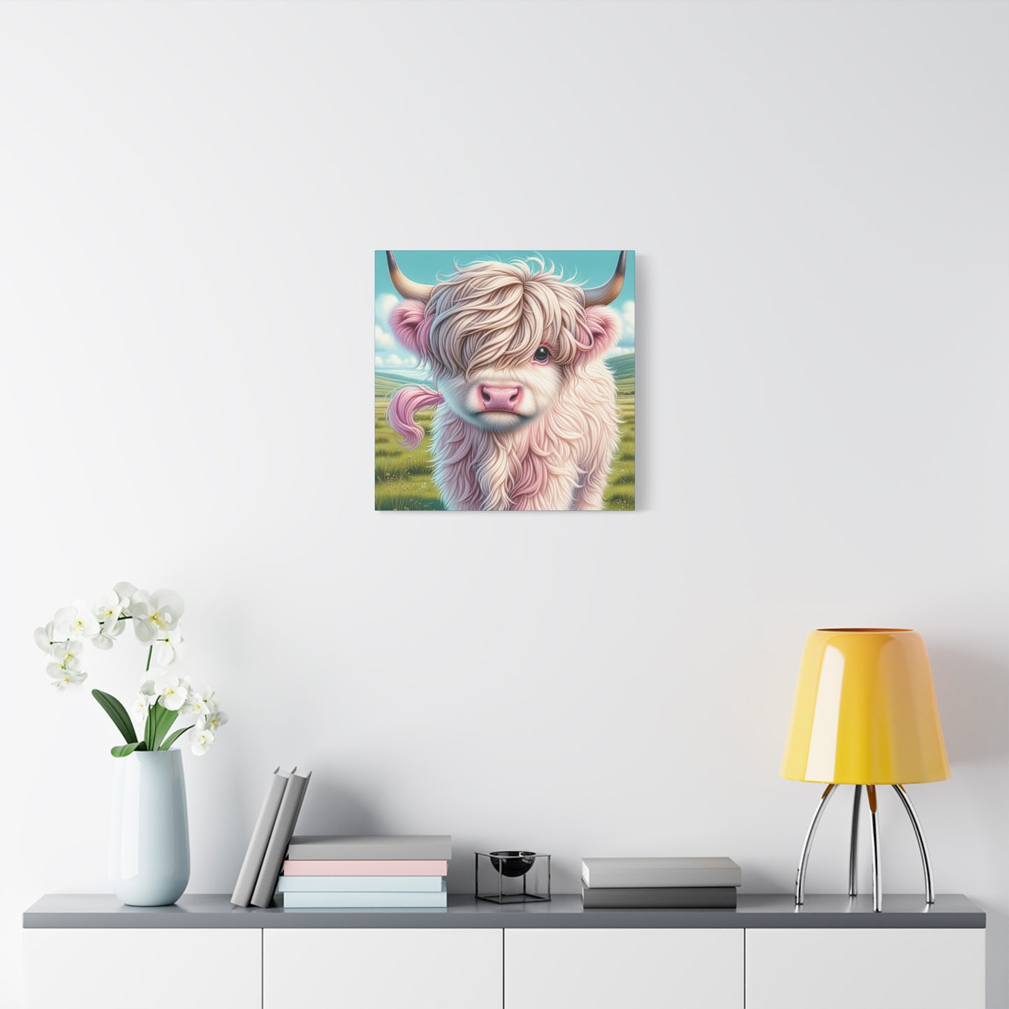 Cute Highland Cow - Stretched Matte Canvas Wall Art, Square 10x10 or 20x20