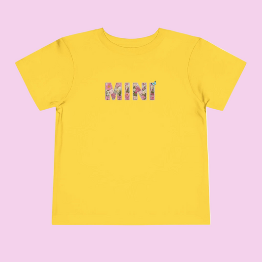 Spring Floral "MINI" Tee (Bella Canvas) - Matching Kids Shirt, Mommy and Me Outfit, Cute Floral Lettering Kids Top - Size: 2T-5T