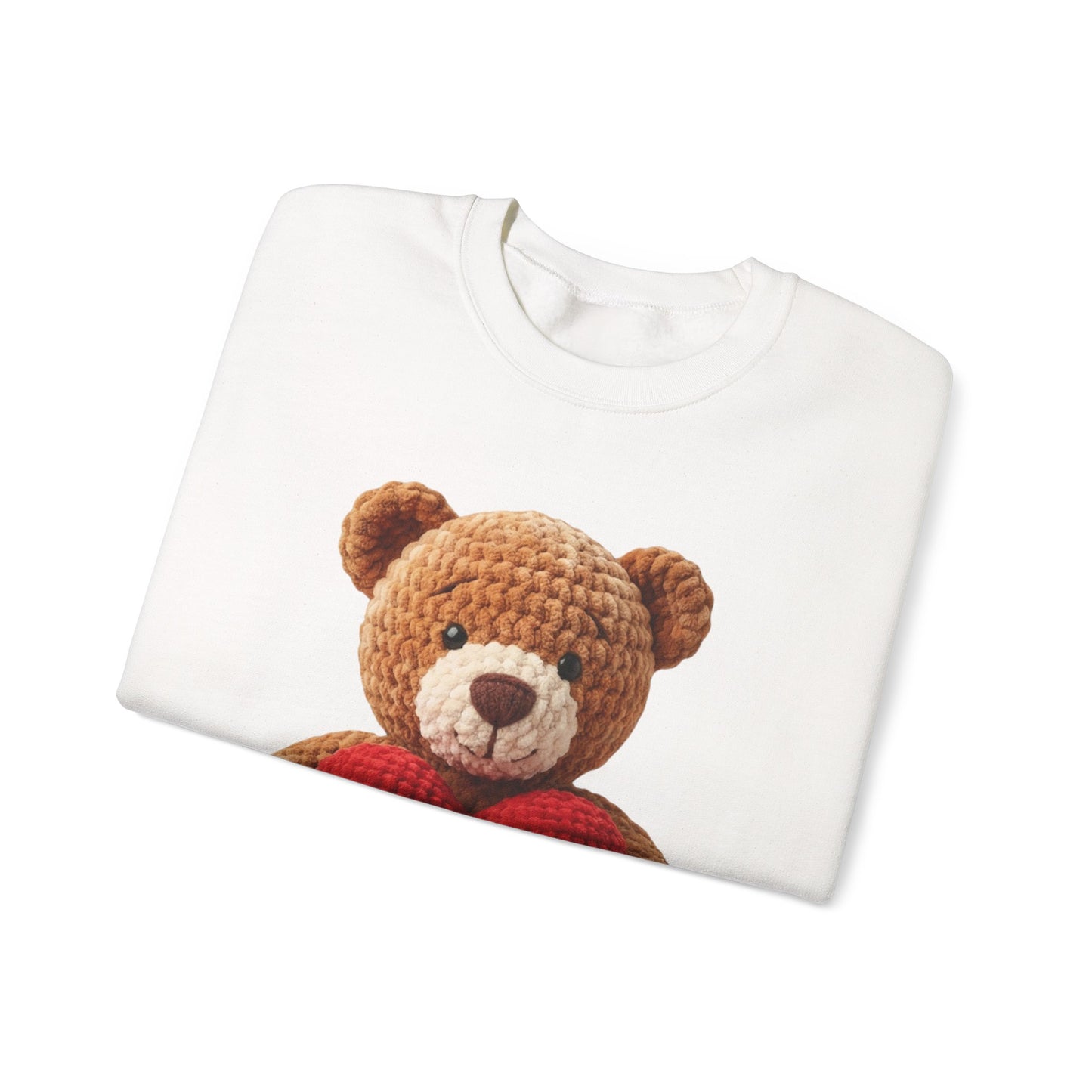 Valentine Faux Crochet I ❤️ U Teddy Bear Graphic Crewneck Sweatshirt (Gildan) - Size: S-3XL - Valentine's Day Shirt